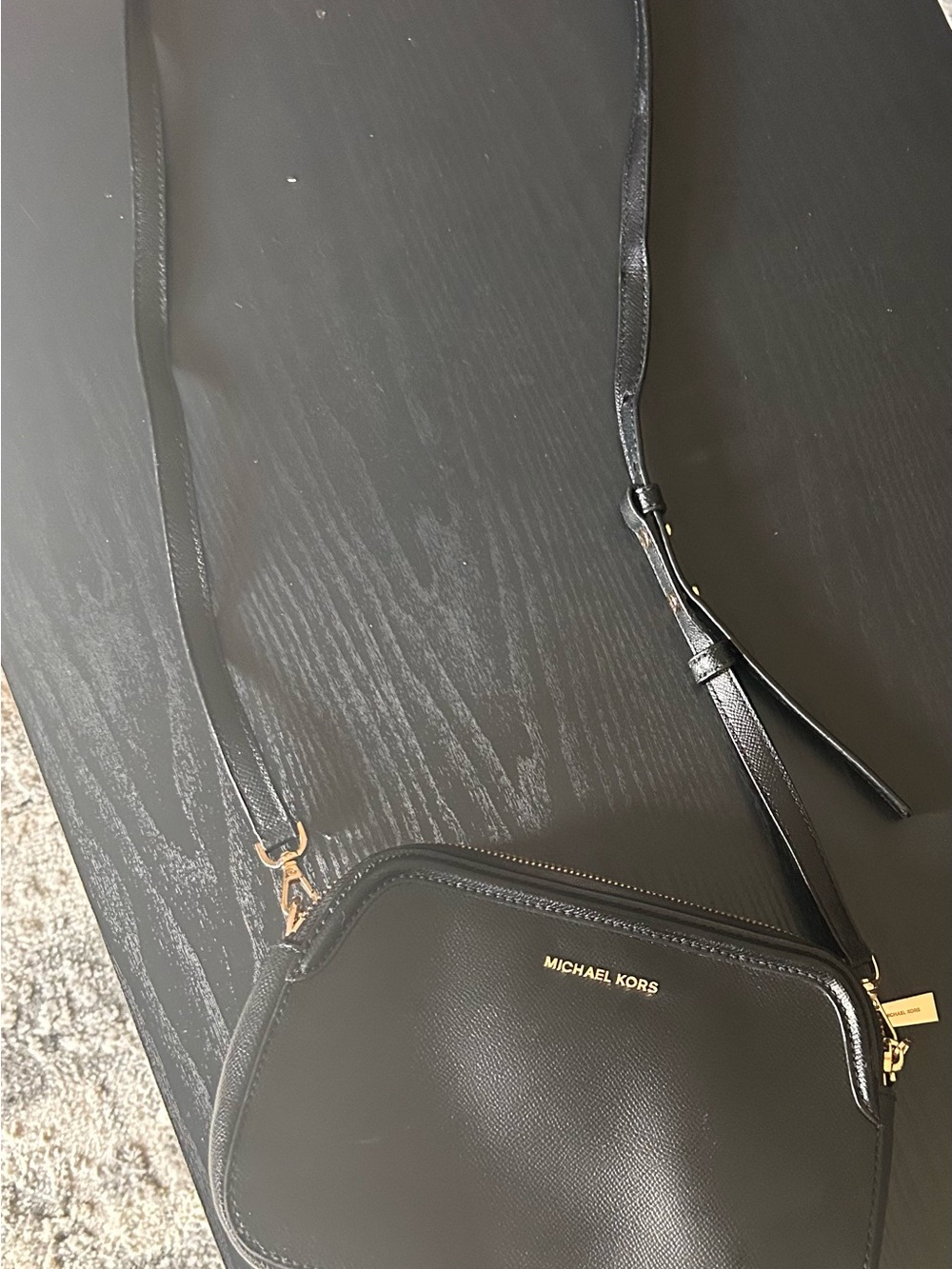 Michael Kors Black Leather Crossbody with Gold Hardware